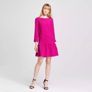 Victoria Beckham Target Fuchsia Jacquard Drop Waist Hot Pink Dress